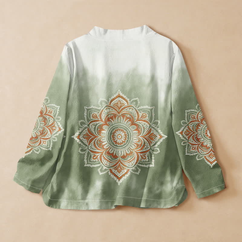 Kimono de manga larga para mujer con estampado de mandala estilo Hanfu, cuello en V y cordones, de algodón y estilo boho con Buddha Stones. - image 6