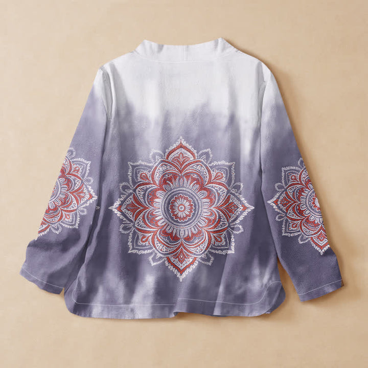 Buddha Stones Camisas de manga larga para mujer estilo Hanfu con cuello en V y cordones, de algodón y estampado de mandala estilo boho. - image 8
