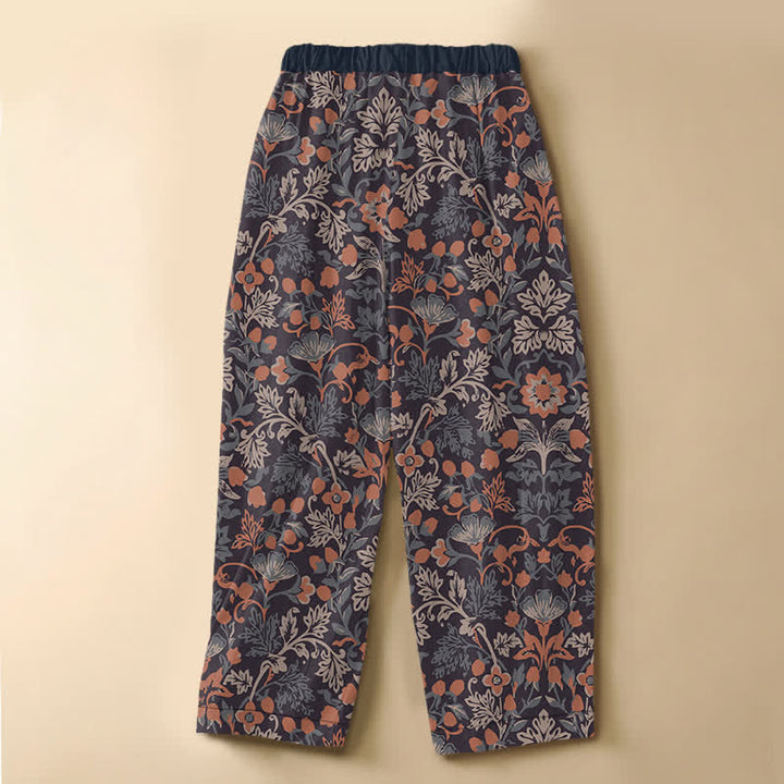 Buddha Stones Pantalones harem de algodón puro con estampado floral bohemio, botones de rana, cintura elástica y bolsillos para mujer. - image 1