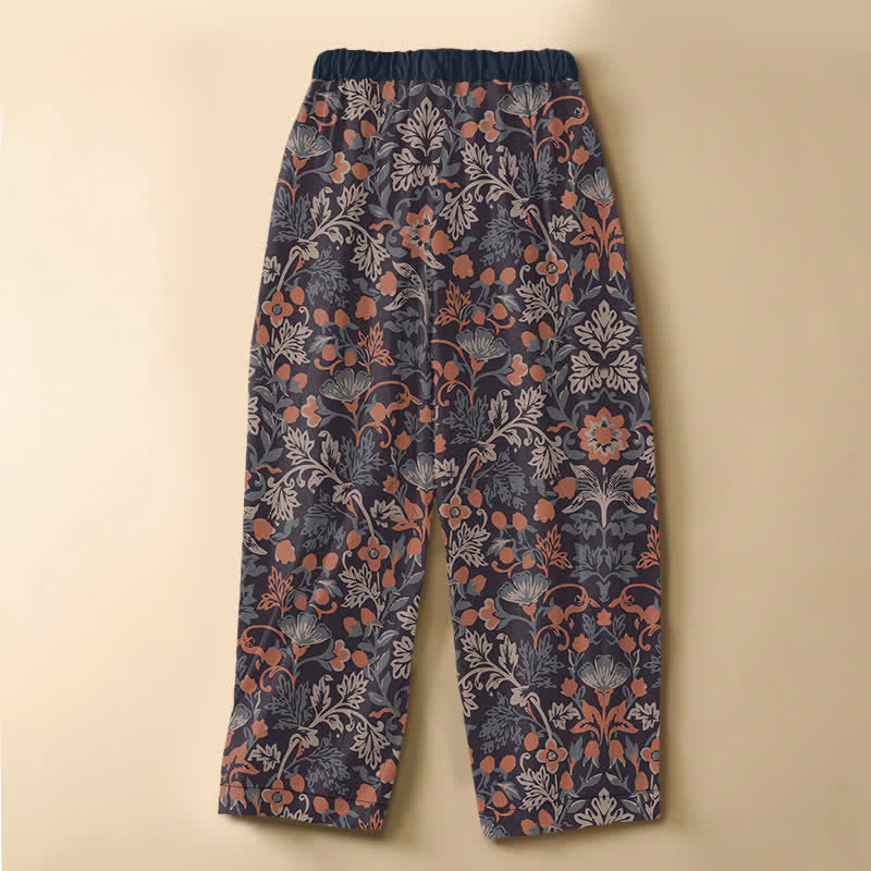 Buddha Stones Pantalones harem de algodón puro con estampado floral bohemio, botones de rana, cintura elástica y bolsillos para mujer. - image 1