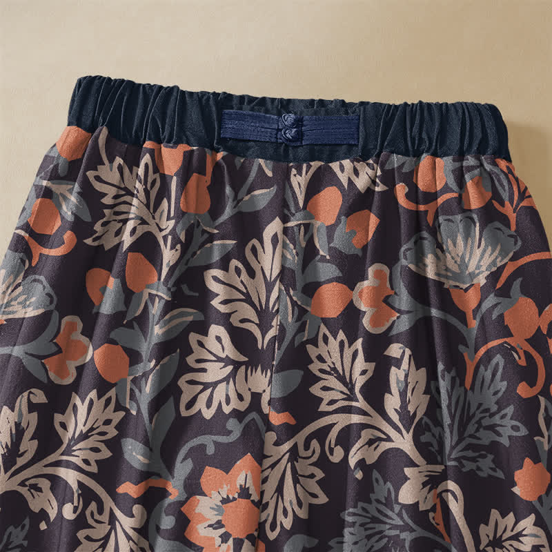 Buddha Stones Pantalones harem de algodón puro con estampado floral bohemio, botones de rana, cintura elástica y bolsillos para mujer. - image 2