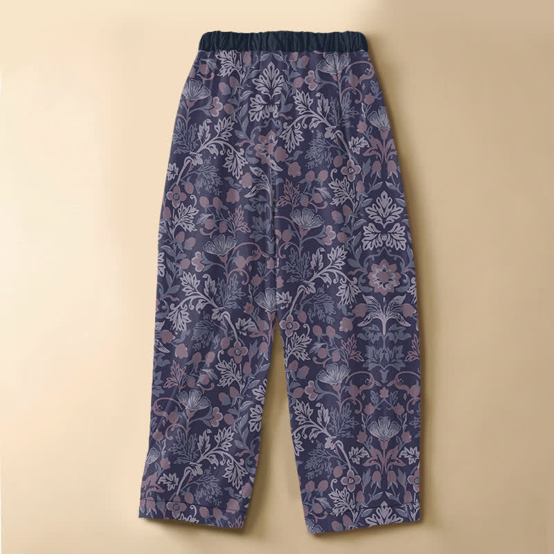 Buddha Stones Pantalones harem de algodón puro con estampado floral bohemio, botones de rana, cintura elástica y bolsillos para mujer. - image 6