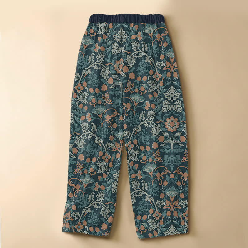 Buddha Stones Pantalones harem de algodón puro con estampado floral bohemio, botones de rana, cintura elástica y bolsillos para mujer. - image 8