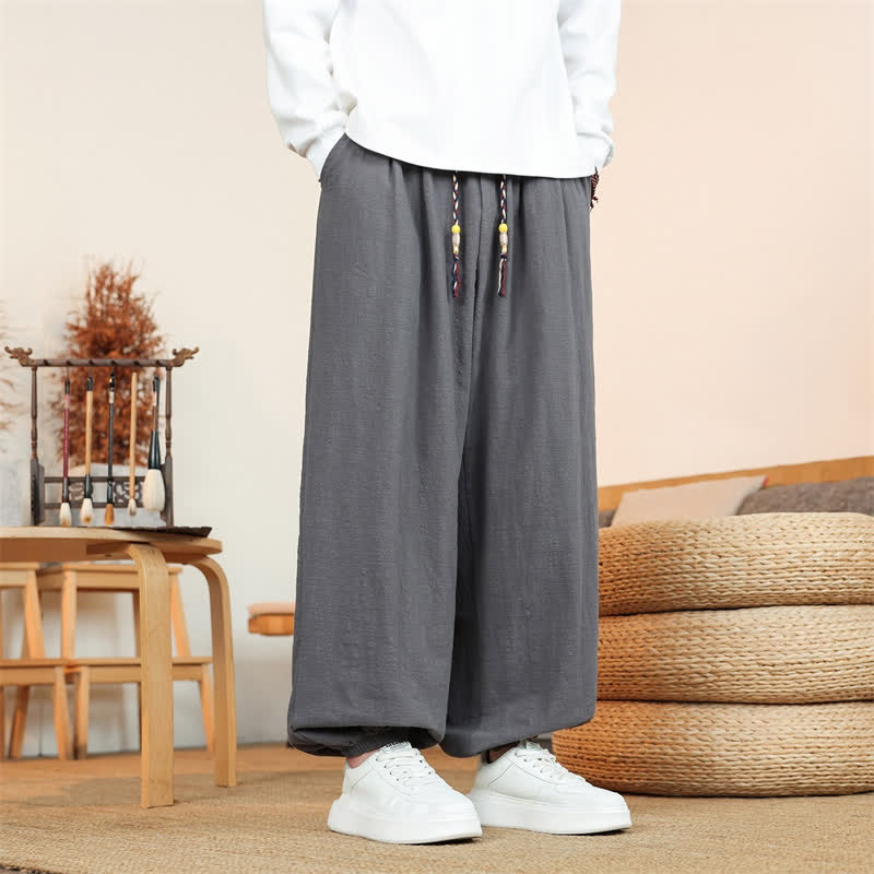 Buddha Stones Pantalones tobilleros de algodón liso, estilo casual minimalista, con cordón ajustable, para hombre, de pierna recta y con bolsillos. - Gris oscuro - US/UK/AU46, EU56 (5XL) - image 0
