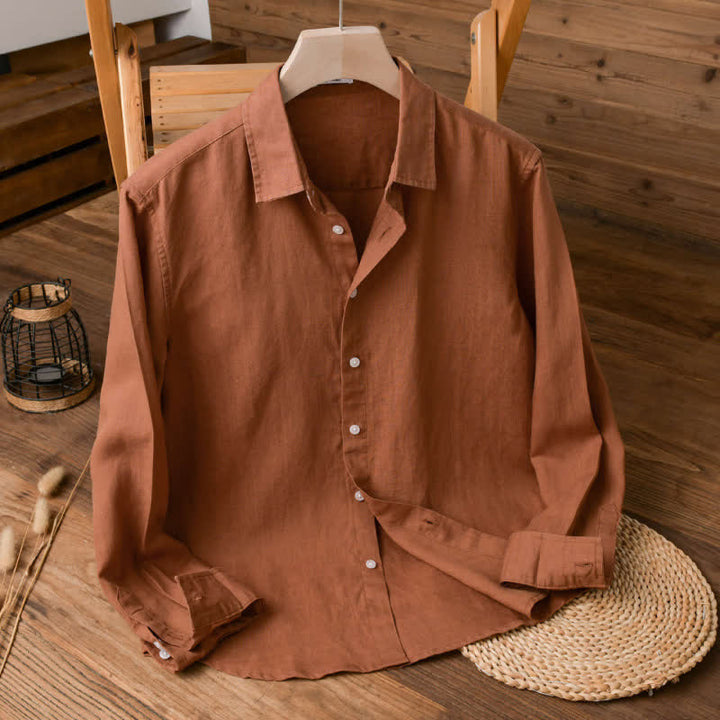 Buddha Stones Camisas de manga larga para hombre, estilo casual minimalista, con botones, para primavera y otoño. - Chocolate - US/UK/AU42, EU52 (3XL) - image 10