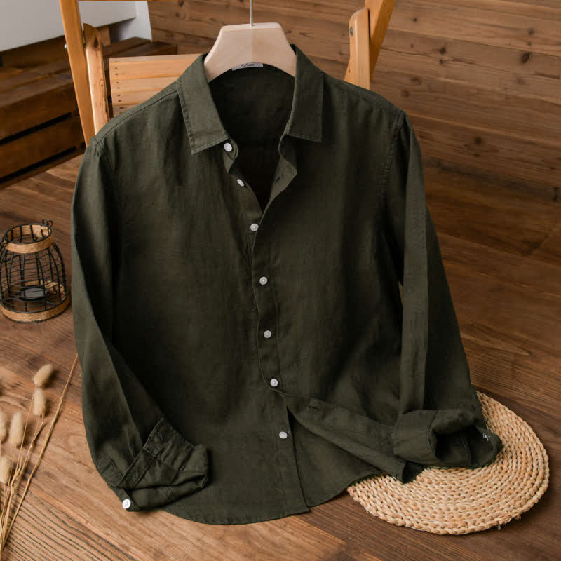 Buddha Stones Camisas de manga larga para hombre, estilo casual minimalista, con botones, para primavera y otoño. - Verde oliva oscuro - US/UK/AU42, EU52 (3XL) - image 16