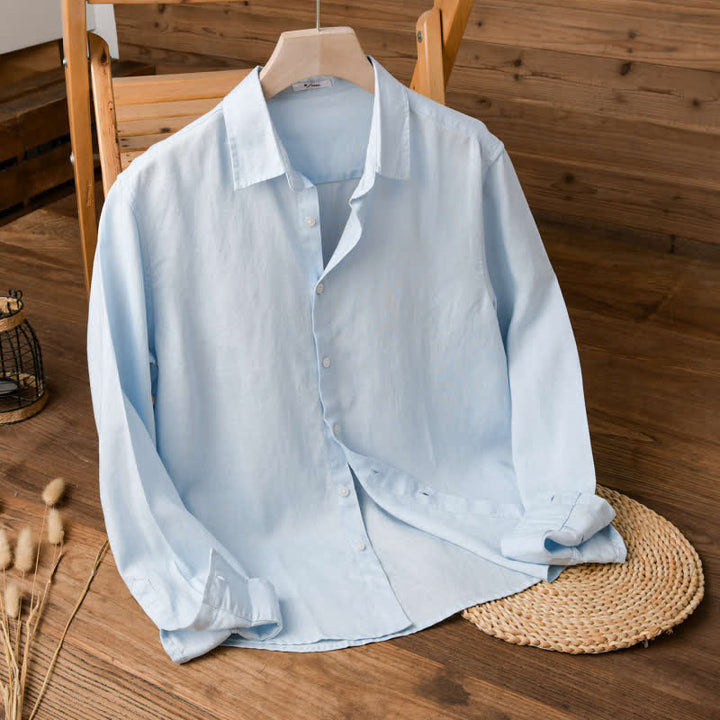Buddha Stones Camisas de manga larga para hombre, estilo casual minimalista, con botones, para primavera y otoño. - Azul claro - US/UK/AU42, EU52 (3XL) - image 12