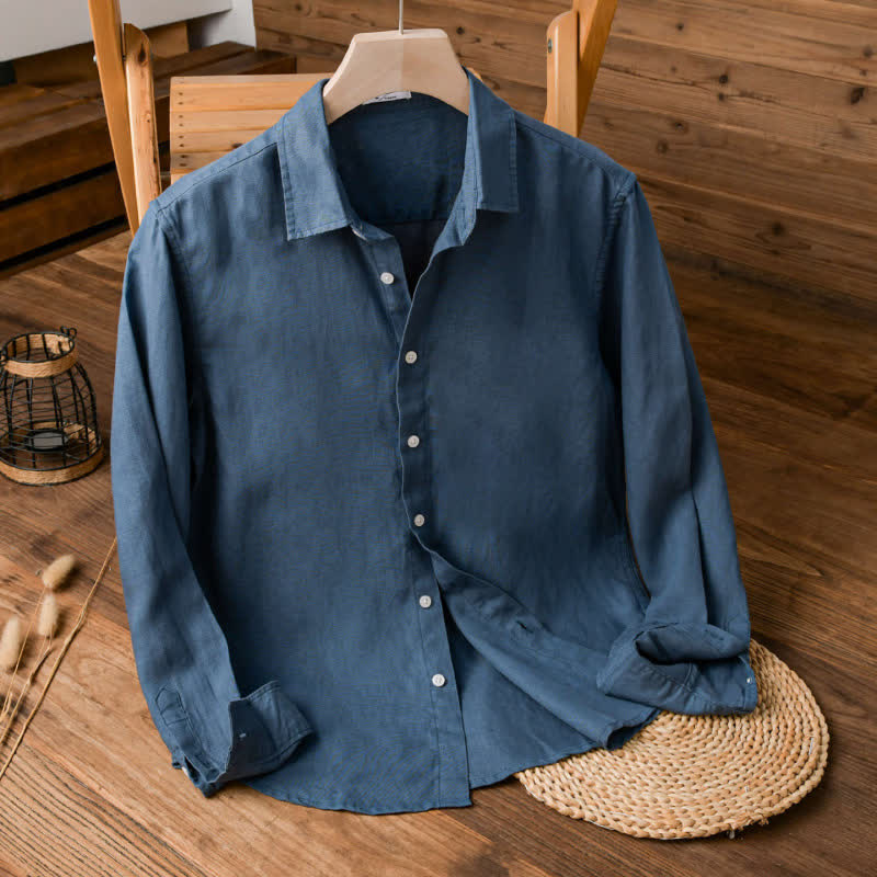 Buddha Stones Camisas de manga larga para hombre, estilo casual minimalista, con botones, para primavera y otoño. - Azul acero - US/UK/AU42, EU52 (3XL) - image 18