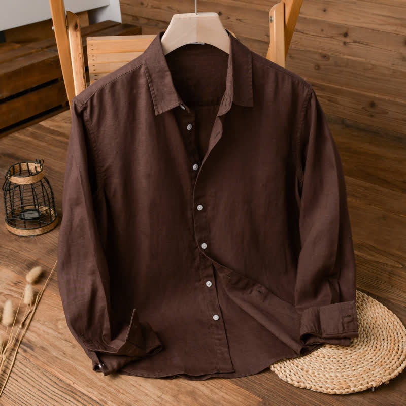 Buddha Stones Camisas de manga larga para hombre, estilo casual minimalista, con botones, para primavera y otoño. - Marrón silla de montar - US/UK/AU42, EU52 (3XL) - image 6