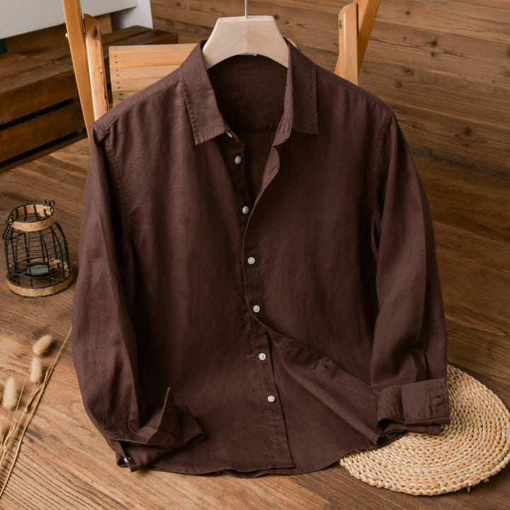 Buddha Stones Camisas de manga larga para hombre, estilo casual minimalista, con botones, para primavera y otoño. - Marrón silla de montar - US/UK/AU42, EU52 (3XL) - image 6