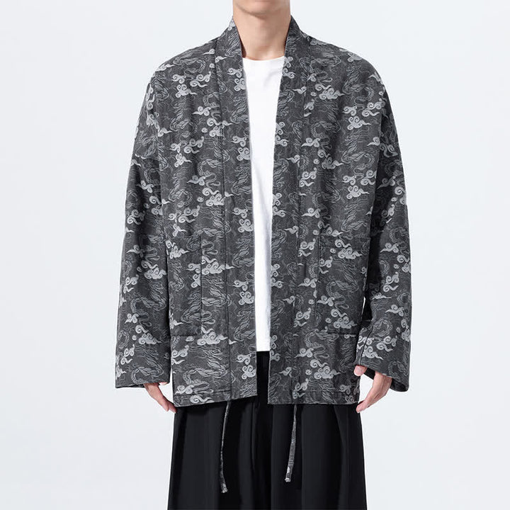 Buddha Stones Kimono de algodón para hombre, estilo casual, con cordón ajustable y estampado abstracto de nubes, ideal para primavera y otoño. - Gris oscuro - US/UK/AU46, UE 56 (3XL) - image 21