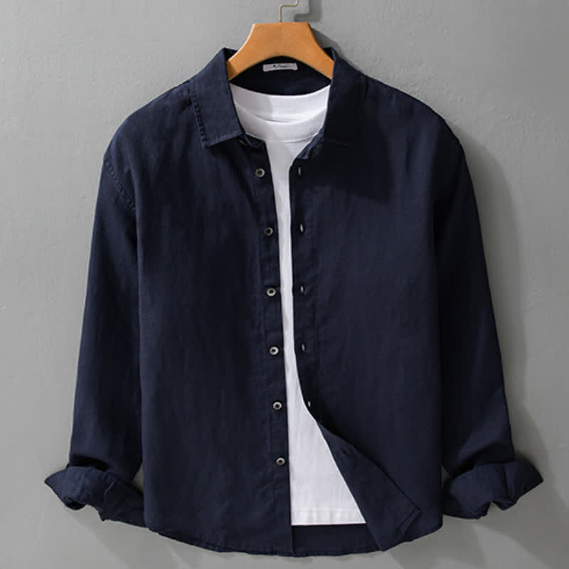 Buddha Stones Camisas de manga larga para hombre, estilo casual minimalista, con botones, para primavera y otoño. - image 4