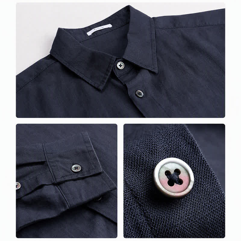 Buddha Stones Camisas de manga larga para hombre, estilo casual minimalista, con botones, para primavera y otoño. - image 5