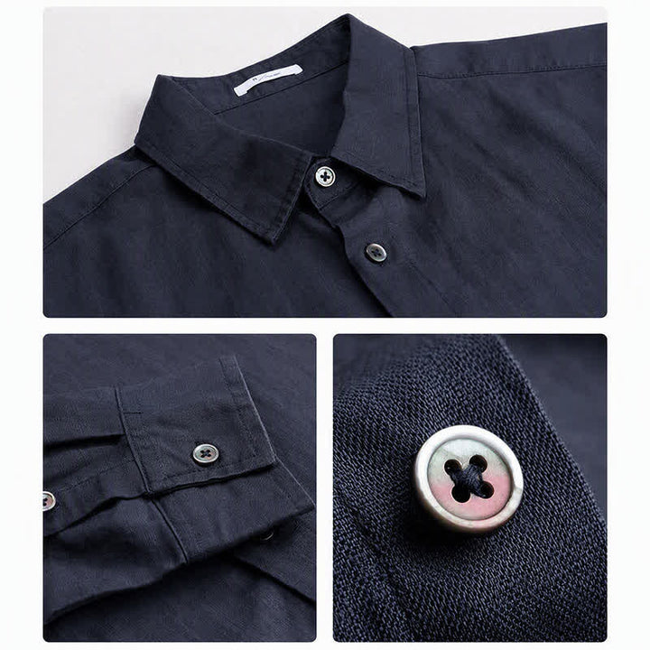Buddha Stones Camisas de manga larga para hombre, estilo casual minimalista, con botones, para primavera y otoño. - image 5