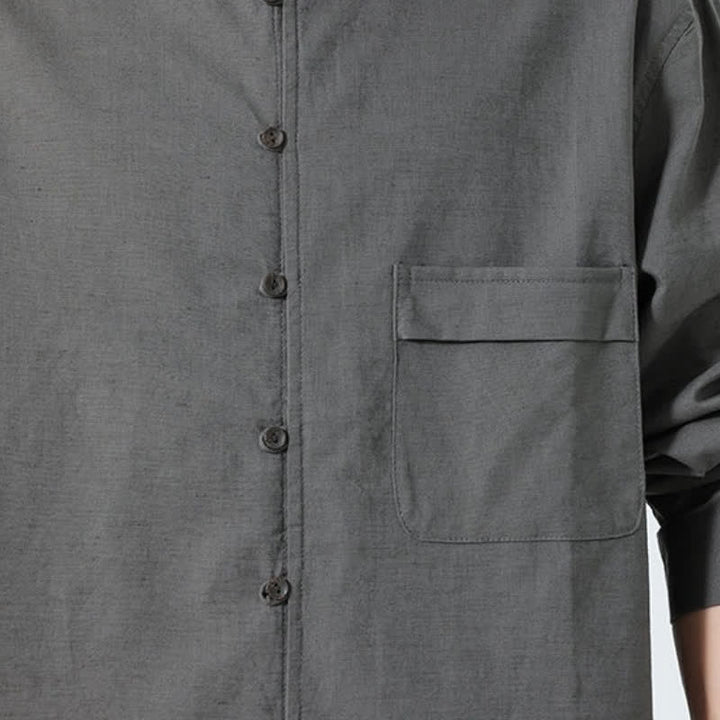 Buddha Stones Camisas de manga larga para hombre de algodón liso con cuello mandarín, estilo casual de otoño. - image 31
