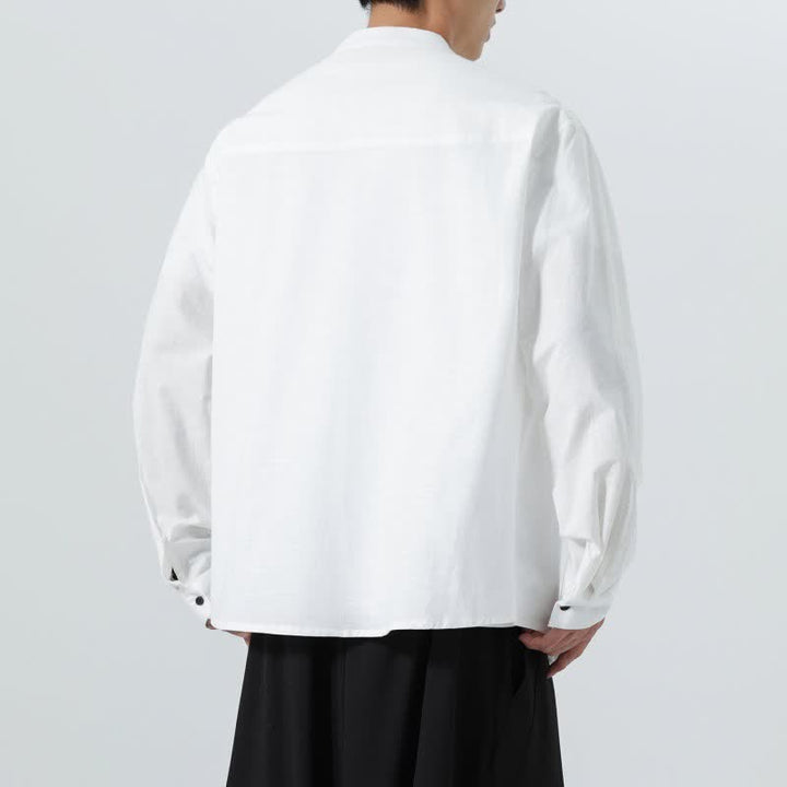 Buddha Stones Camisas de manga larga para hombre de algodón liso con cuello mandarín, estilo casual de otoño. - image 37