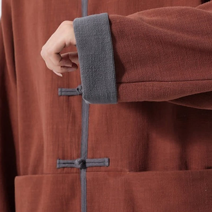 Buddha Stones Chaqueta de hombre de algodón liso con botones de rana, estilo vintage, para otoño/invierno. - image 16