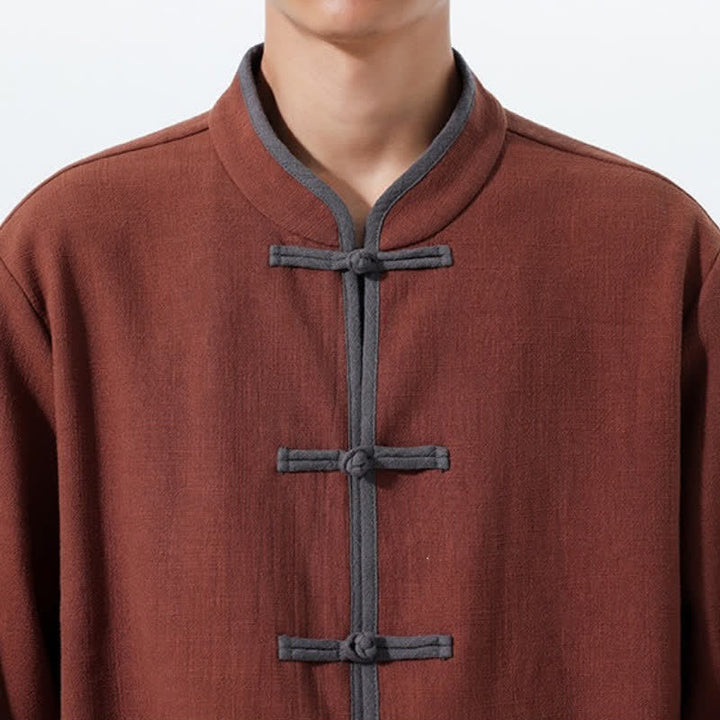 Buddha Stones Chaqueta de hombre de algodón liso con botones de rana, estilo vintage, para otoño/invierno. - image 15