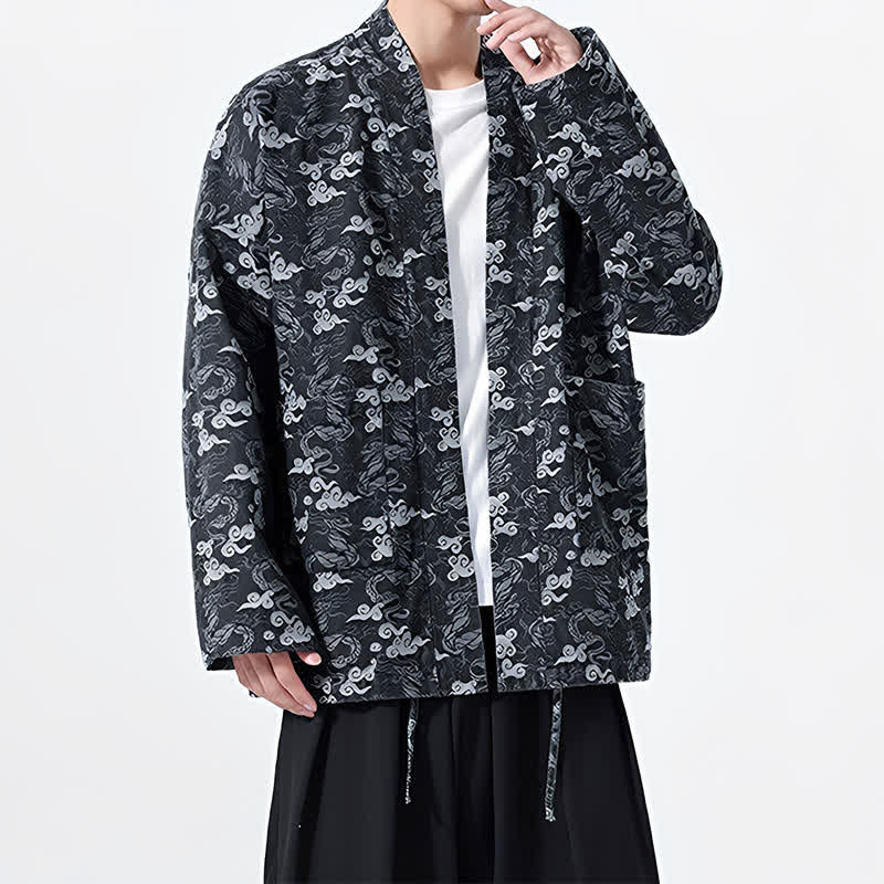 Buddha Stones Kimono de algodón para hombre, estilo casual, con cordón ajustable y estampado abstracto de nubes, ideal para primavera y otoño. - image 10
