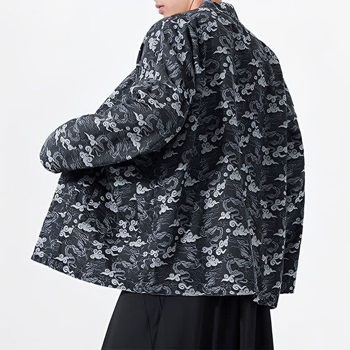 Buddha Stones Kimono de algodón para hombre, estilo casual, con cordón ajustable y estampado abstracto de nubes, ideal para primavera y otoño. - image 13