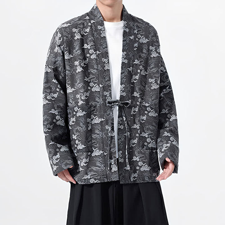 Buddha Stones Kimono de algodón para hombre, estilo casual, con cordón ajustable y estampado abstracto de nubes, ideal para primavera y otoño. - image 26