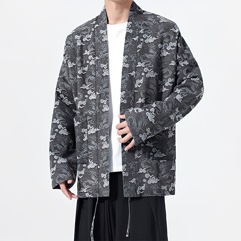 Buddha Stones Kimono de algodón para hombre, estilo casual, con cordón ajustable y estampado abstracto de nubes, ideal para primavera y otoño. - image 24