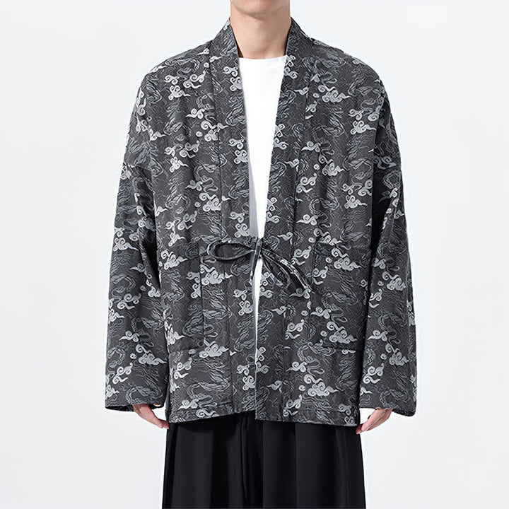 Buddha Stones Kimono de algodón para hombre, estilo casual, con cordón ajustable y estampado abstracto de nubes, ideal para primavera y otoño. - image 27