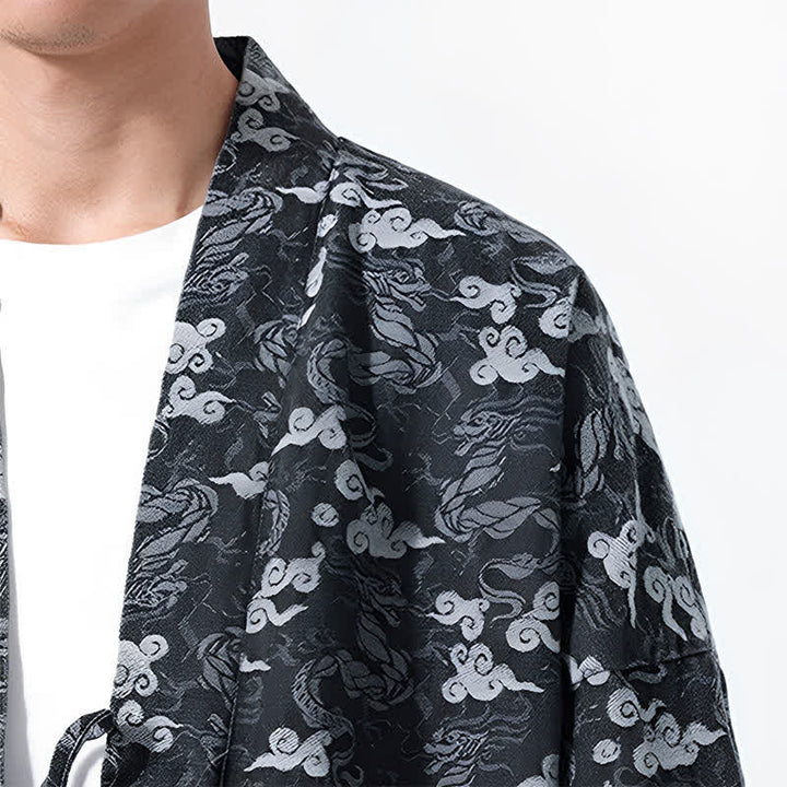 Buddha Stones Kimono de algodón para hombre, estilo casual, con cordón ajustable y estampado abstracto de nubes, ideal para primavera y otoño. - image 18