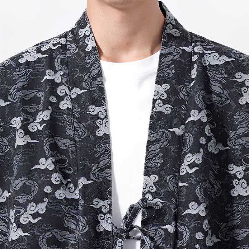 Buddha Stones Kimono de algodón para hombre, estilo casual, con cordón ajustable y estampado abstracto de nubes, ideal para primavera y otoño. - image 17