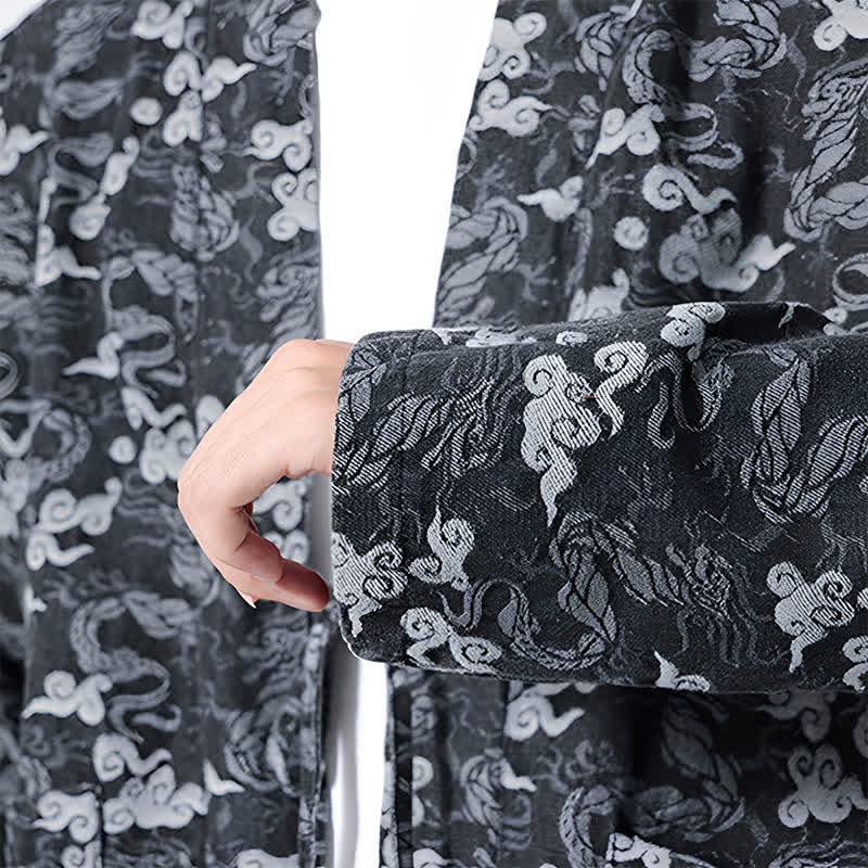 Buddha Stones Kimono de algodón para hombre, estilo casual, con cordón ajustable y estampado abstracto de nubes, ideal para primavera y otoño. - image 19