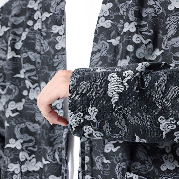 Buddha Stones Kimono de algodón para hombre, estilo casual, con cordón ajustable y estampado abstracto de nubes, ideal para primavera y otoño. - image 19