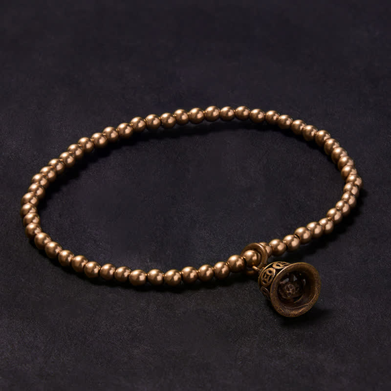 Buddha Stones Pulsera de la riqueza con cuentas de cobre, monedas chinas de cobre y campana. - 7,1–7,5 pulgadas (18–19 cm) - image 0