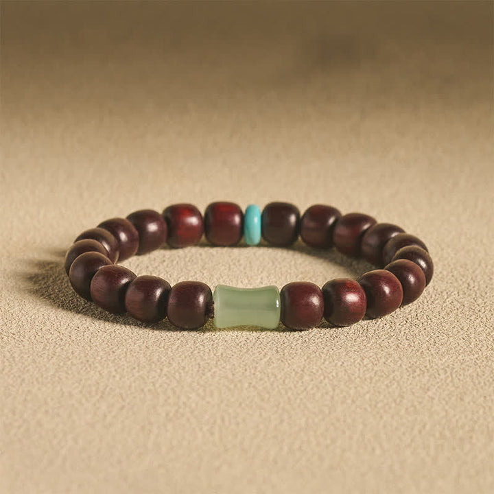 Buddha Stones Pulsera de protección vintage de madera de sándalo rojo, ébano y bambú - Sándalo rojo de 10 mm (bendición auspiciosa ♥) - image 0