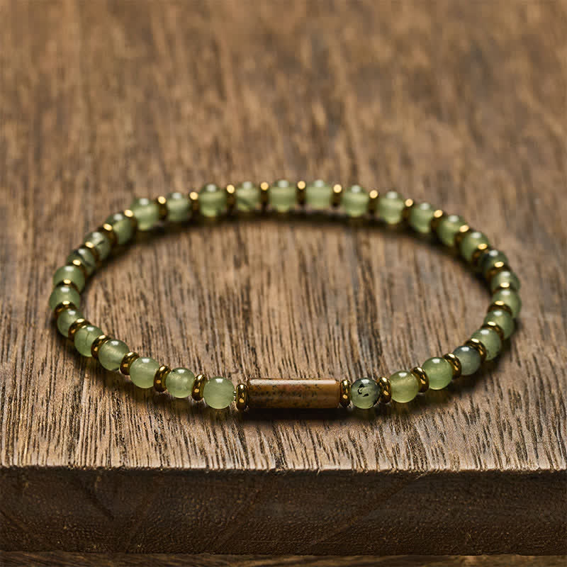 Buddha Stones Pulsera redonda de cuentas de ágata verde y jaspe con diseño de uva. - Imagen de Jasper (Coraje ♥ Sabiduría) - image 0