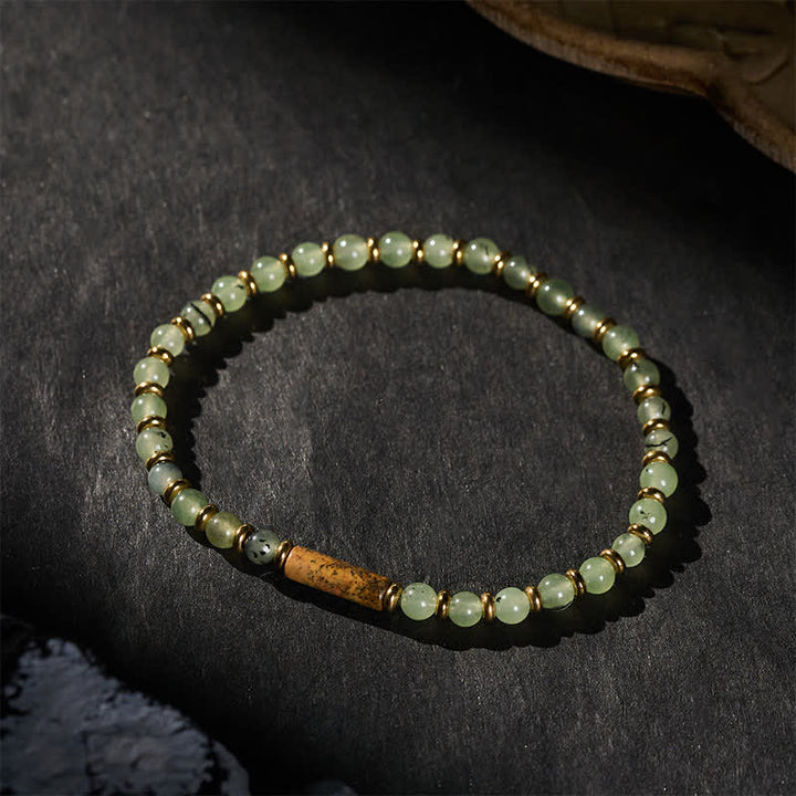Buddha Stones Pulsera redonda de cuentas de ágata verde y jaspe con diseño de uva. - image 1