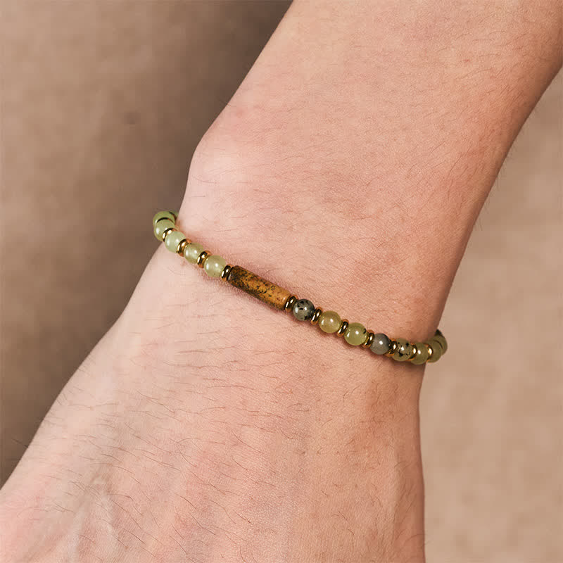 Buddha Stones Pulsera redonda de cuentas de ágata verde y jaspe con diseño de uva. - image 3