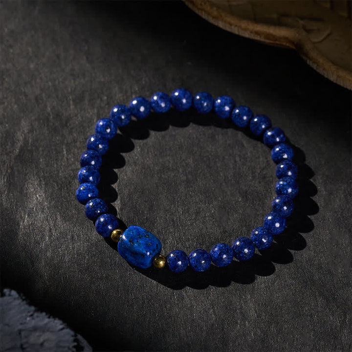 Buddha Stones Pulsera minimalista elástica de cuentas de lapislázuli con mensaje de sabiduría - image 2