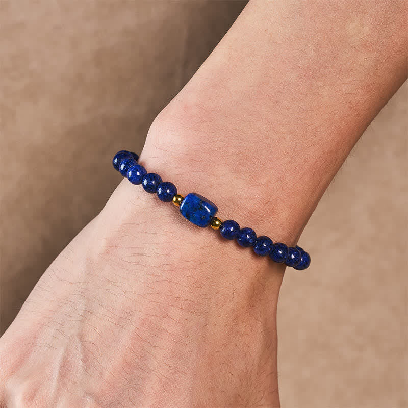 Buddha Stones Pulsera minimalista elástica de cuentas de lapislázuli con mensaje de sabiduría - image 3