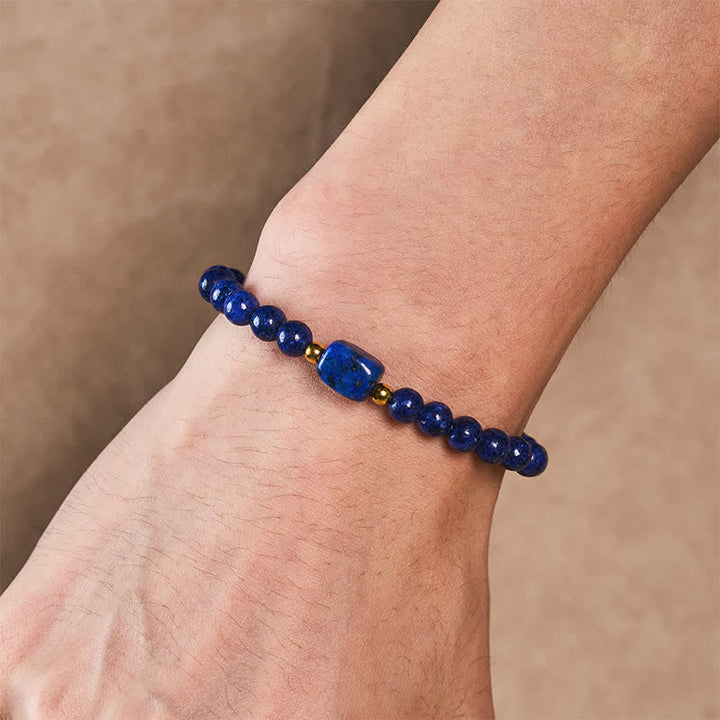 Buddha Stones Pulsera minimalista elástica de cuentas de lapislázuli con mensaje de sabiduría - image 3