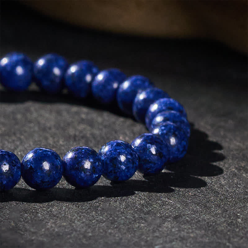 Buddha Stones Pulsera minimalista elástica de cuentas de lapislázuli con mensaje de sabiduría - image 4