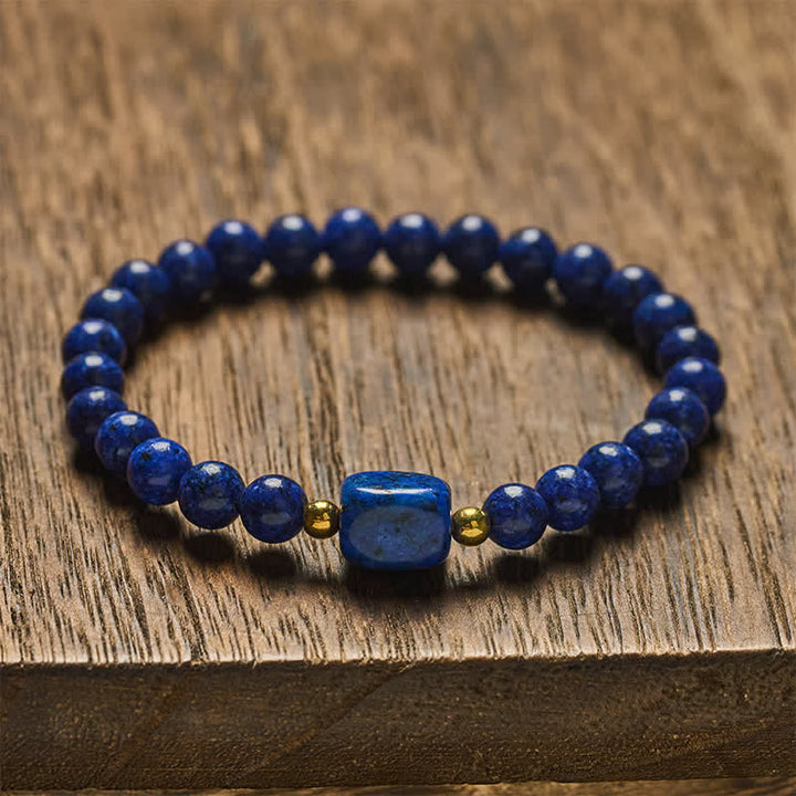 Buddha Stones Pulsera minimalista elástica de cuentas de lapislázuli con mensaje de sabiduría - image 1