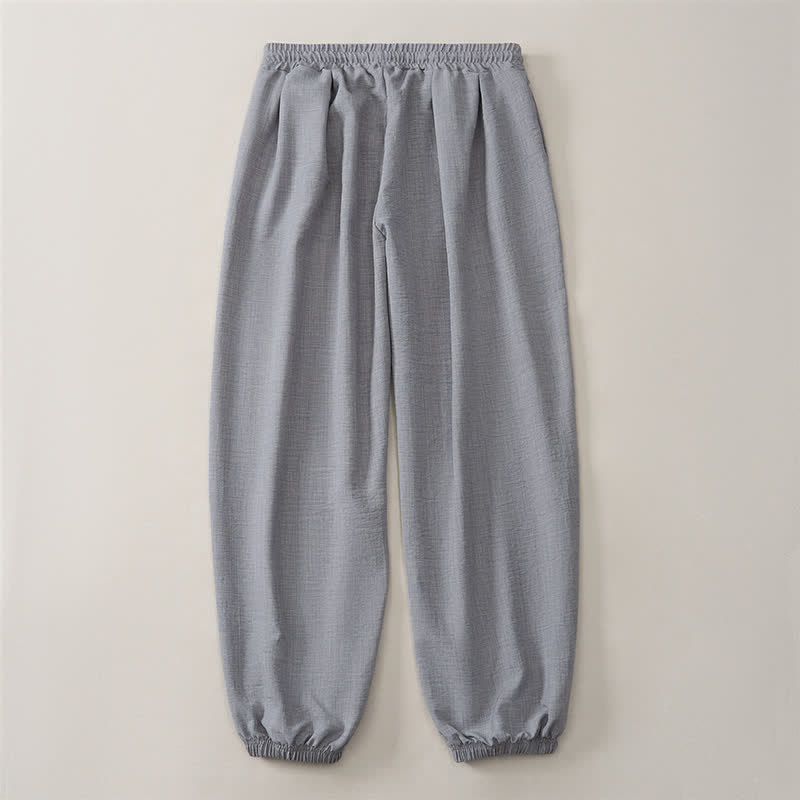 Buddha Stones Pantalones largos básicos retro de primavera con cordón ajustable, color liso, estilo harem para hombre, con bolsillos. - image 14