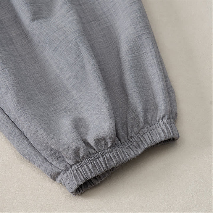 Buddha Stones Pantalones largos básicos retro de primavera con cordón ajustable, color liso, estilo harem para hombre, con bolsillos. - image 18