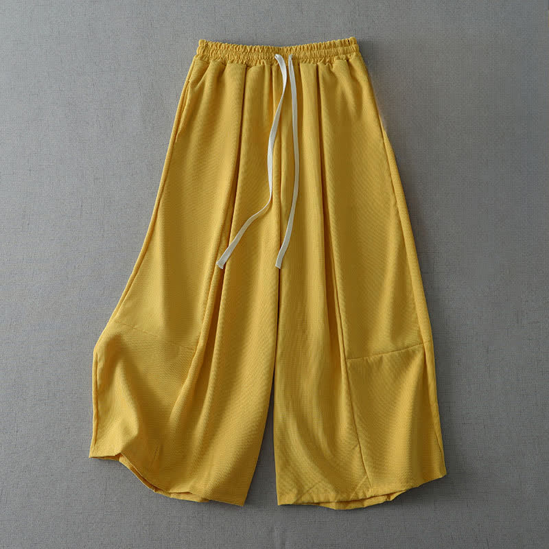 Buddha Stones Pantalones capri informales de primavera/verano con cordón ajustable, color liso, para mujer, pierna ancha, con bolsillo. - Oro - US6, UK/AU10, EU38 (XL) - image 0