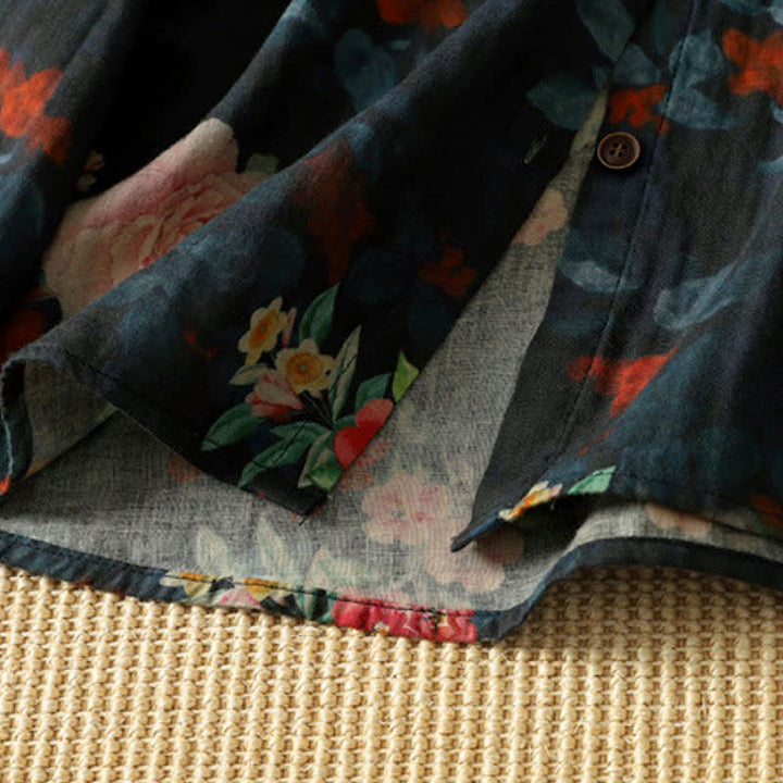 Buddha Stones Camisa de manga larga para mujer, elegante, vintage, estilo Tang, con botones, cuello mandarín y estampado floral. - image 3