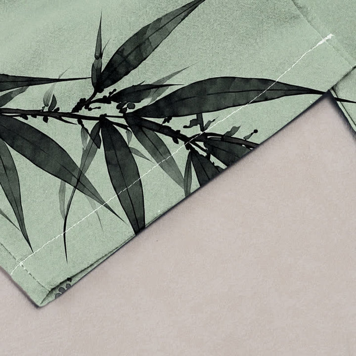 Buddha Stones Pantalones de mujer de algodón puro con estampado oriental de pájaros y bambú, cintura elástica y bolsillos. - image 1