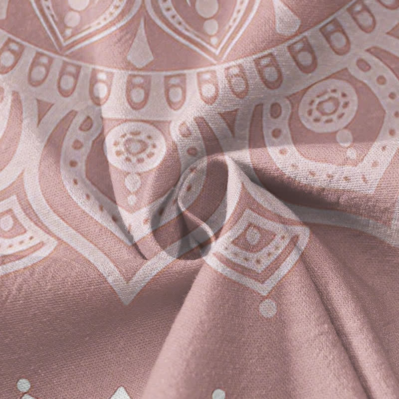 Buddha Stones Camisa kimono de manga larga para mujer, estilo hanfu, con cuello en V y cordones, de algodón blanco con estampado de mandala. - image 4
