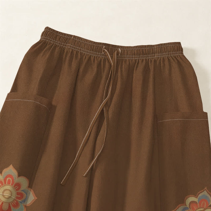 Buddha Stones Pantalones harem de algodón estilo boho con estampado de ciervos y nubes para mujer, cintura elástica y bolsillos laterales. - image 5