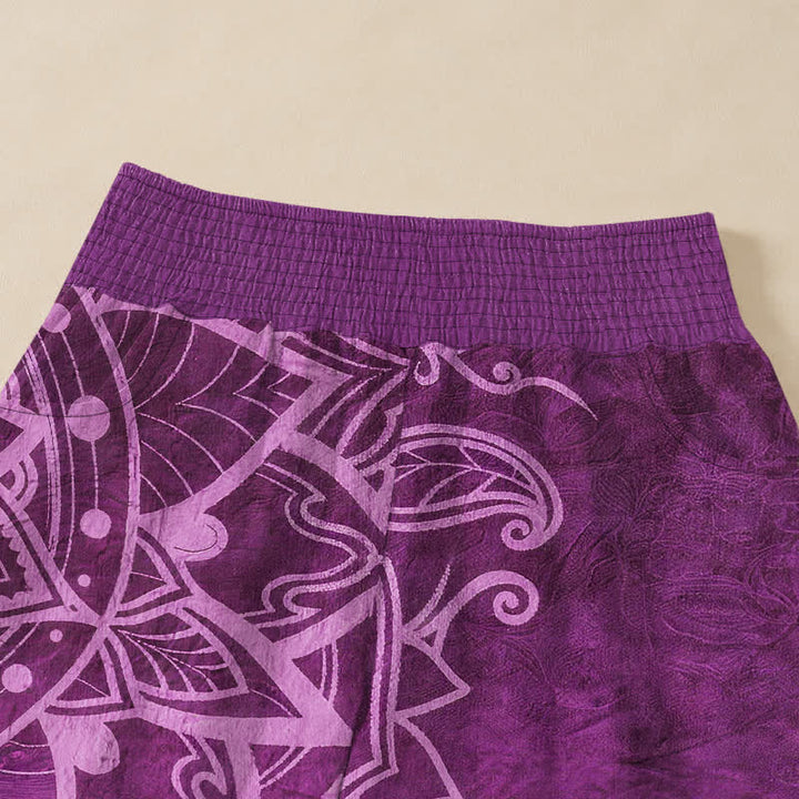 Buddha Stones Pantalones harem de algodón estilo boho con estampado de mandala y cuentas, cintura elástica plisada y bolsillos para mujer. - image 4