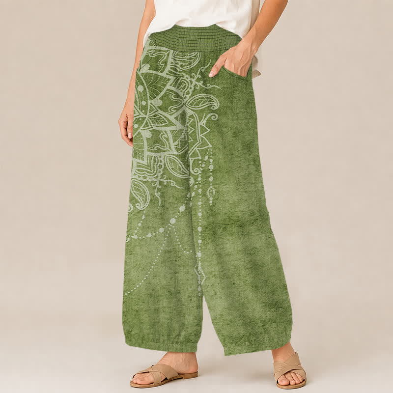 Buddha Stones Pantalones harem de algodón estilo boho con estampado de mandala y cuentas, cintura elástica plisada y bolsillos para mujer. - image 7